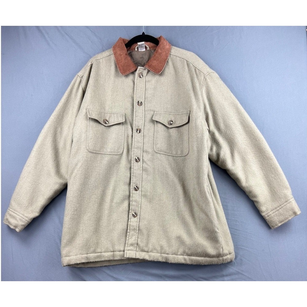 Unbranded Quilted Shirt Jacket Mens Large Wool Blend Suede Collar Tan Good